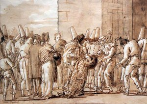 プルチネッラの父親が花嫁を家に連れ帰る 作： Giovanni Domenico Tiepolo